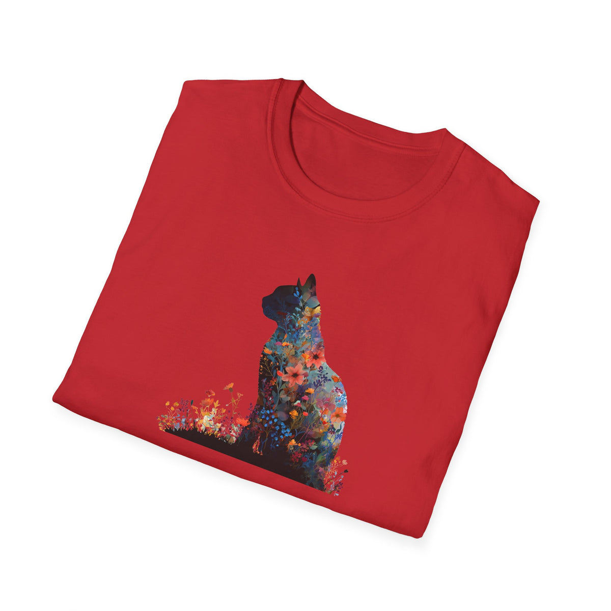 Unisex Softstyle T-Shirt, Floweral Cat