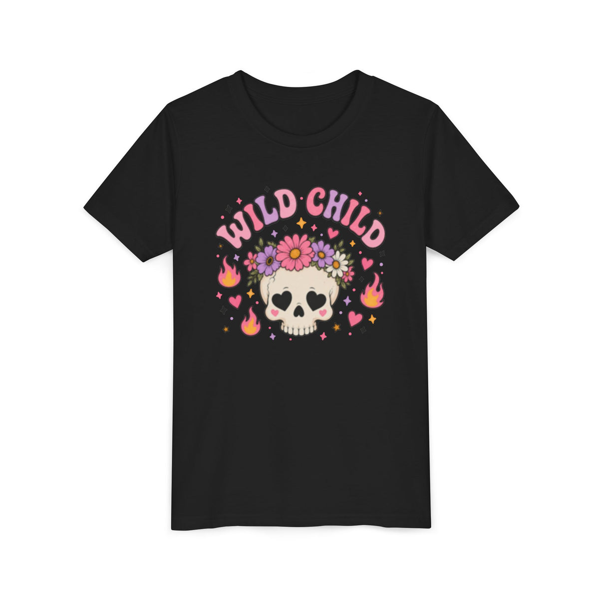 Youth Short Sleeve Tee, wild child skull