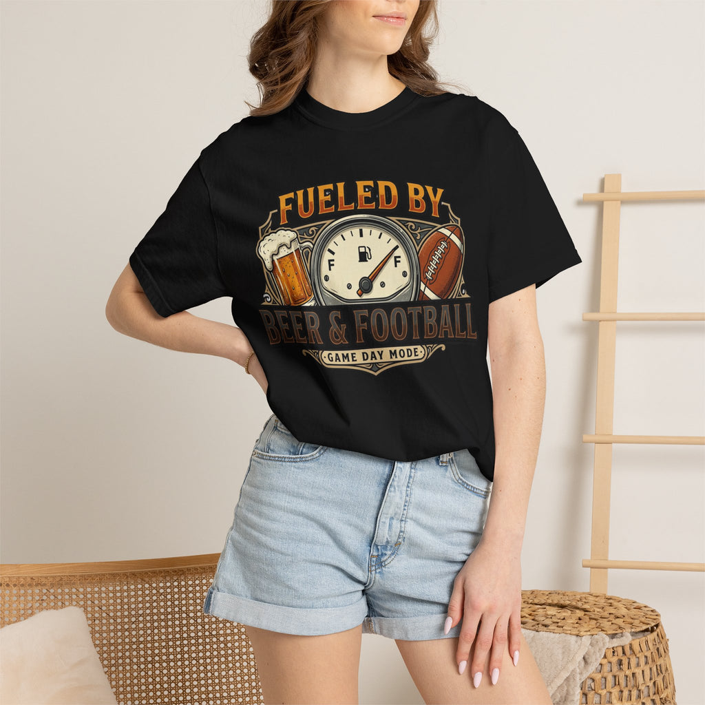 Unisex Garment-Dyed T-shirt,Fueled by Beer and Football Shirt, Funny Game Day Tee, Football Beer Lover Gift, Vintage Tailgate Shirt, Sports Fan T-Shirt