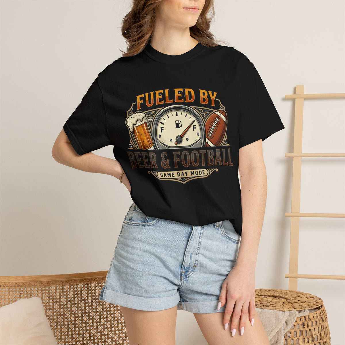Unisex Garment-Dyed T-shirt,Fueled by Beer and Football Shirt, Funny Game Day Tee, Football Beer Lover Gift, Vintage Tailgate Shirt, Sports Fan T-Shirt