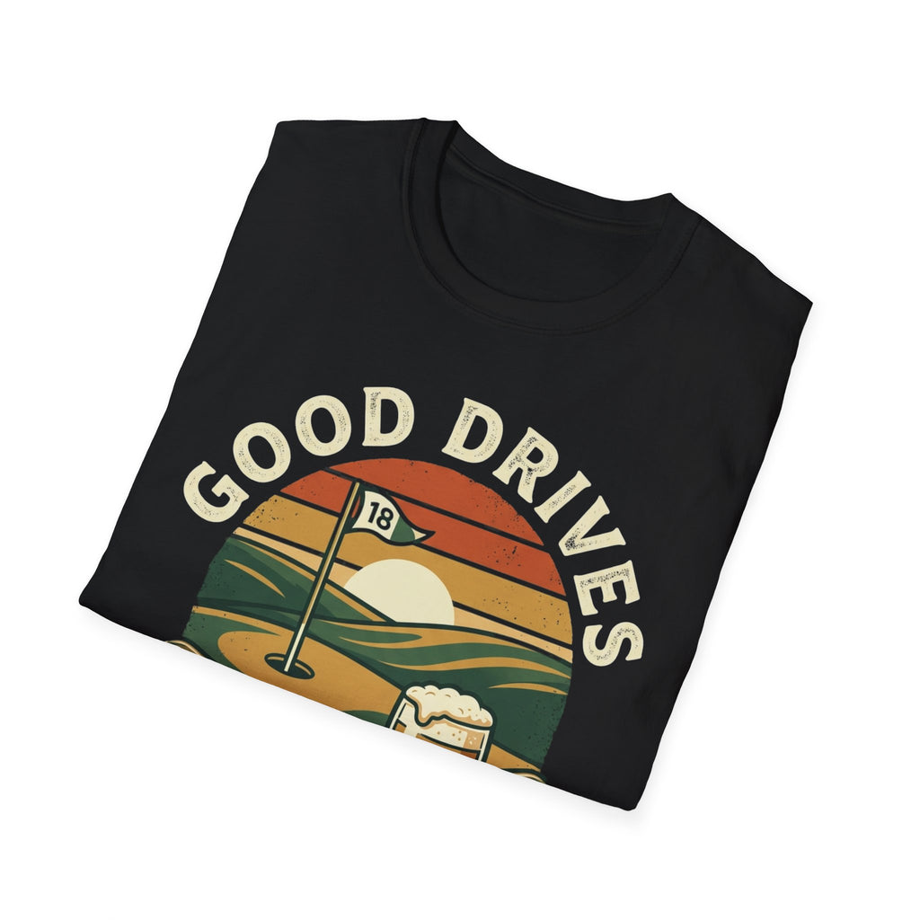 Unisex Softstyle T-Shirt, Good Drives and Cold Pints Shirt, Vintage Golf Beer T-Shirt, Golf Trip Gift