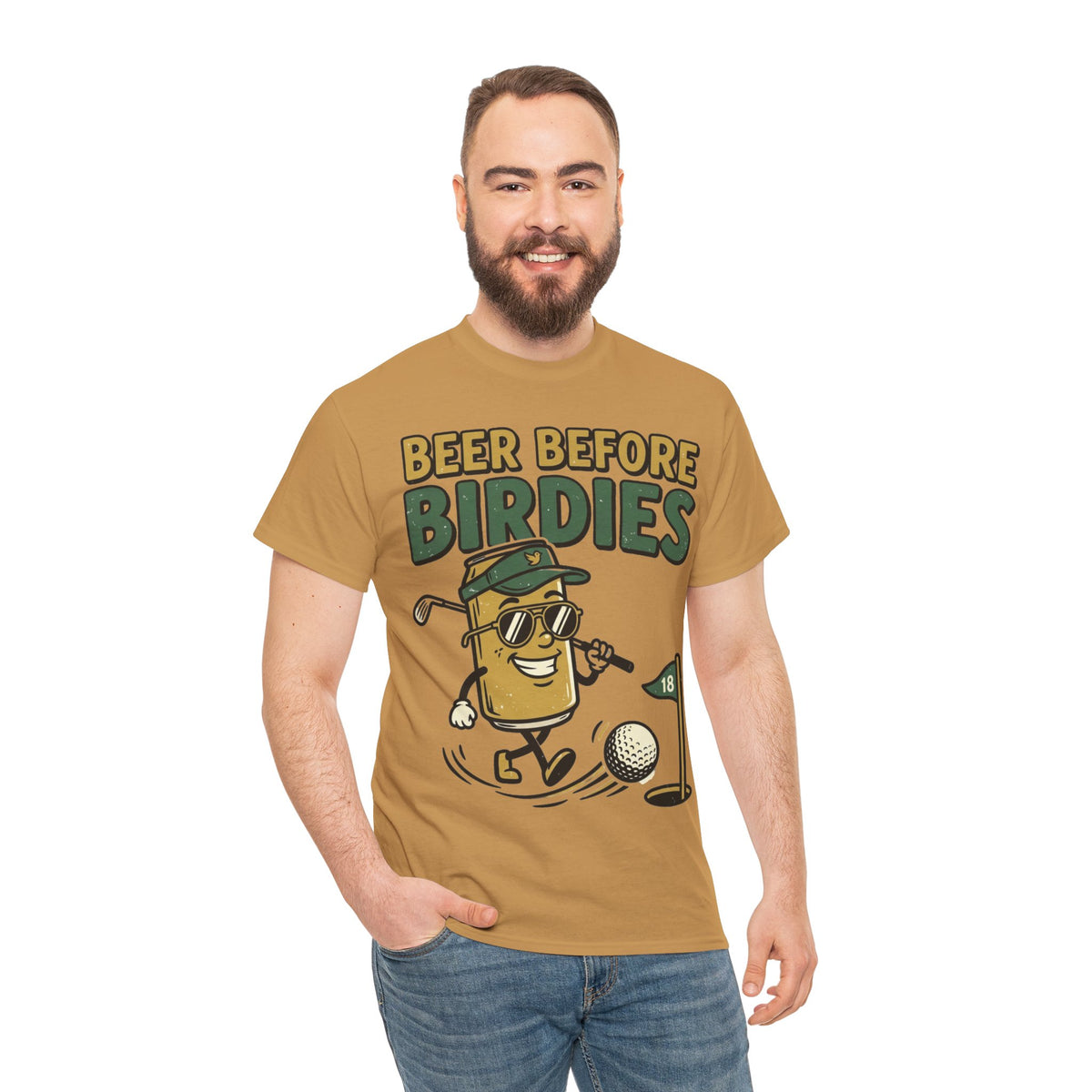 Unisex Heavy Cotton Tee, Beer Before Birdies Shirt, Funny Golfing T-Shirt, Beer Lover Gift for Golfers