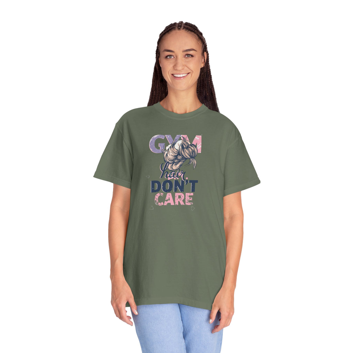 Unisex Garment-Dyed T-shirt,Gym Hair Don’t Care Shirt, Cute Workout Shirt Women, Funny Gym Tee, Messy Bun Fitness Shirt, Comfort Colors Women Gym