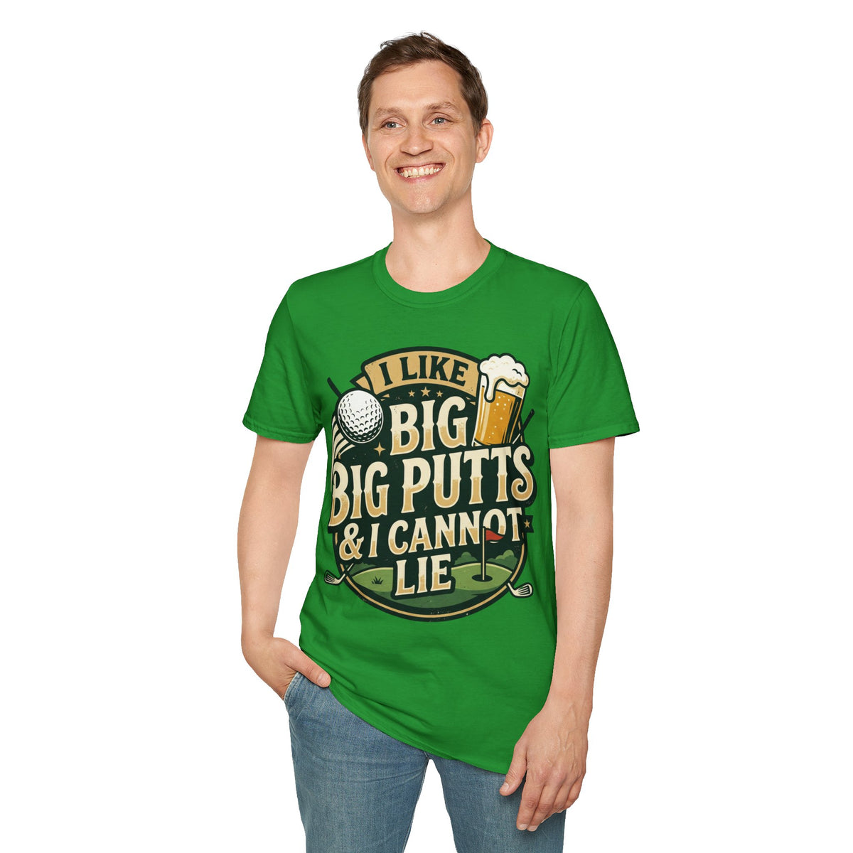 Unisex Softstyle T-Shirt, Funny Big Putts Golf Shirt, Beer and Golf Humor Tee, Novelty Golfer Gift