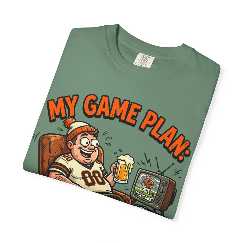 Unisex Garment-Dyed T-shirt, Funny Beer Football Shirt, My Game Plan Beer in Hand Tee, Football Watching Shirt, Funny Game Day Gift, Tailgate Apparel