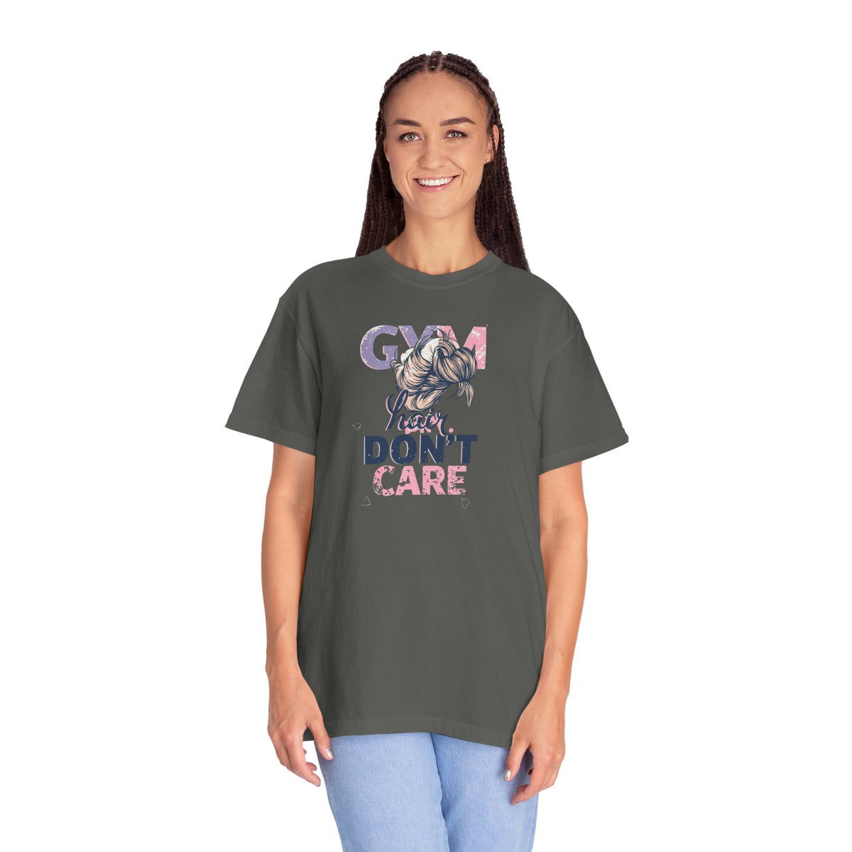 Unisex Garment-Dyed T-shirt,Gym Hair Don’t Care Shirt, Cute Workout Shirt Women, Funny Gym Tee, Messy Bun Fitness Shirt, Comfort Colors Women Gym