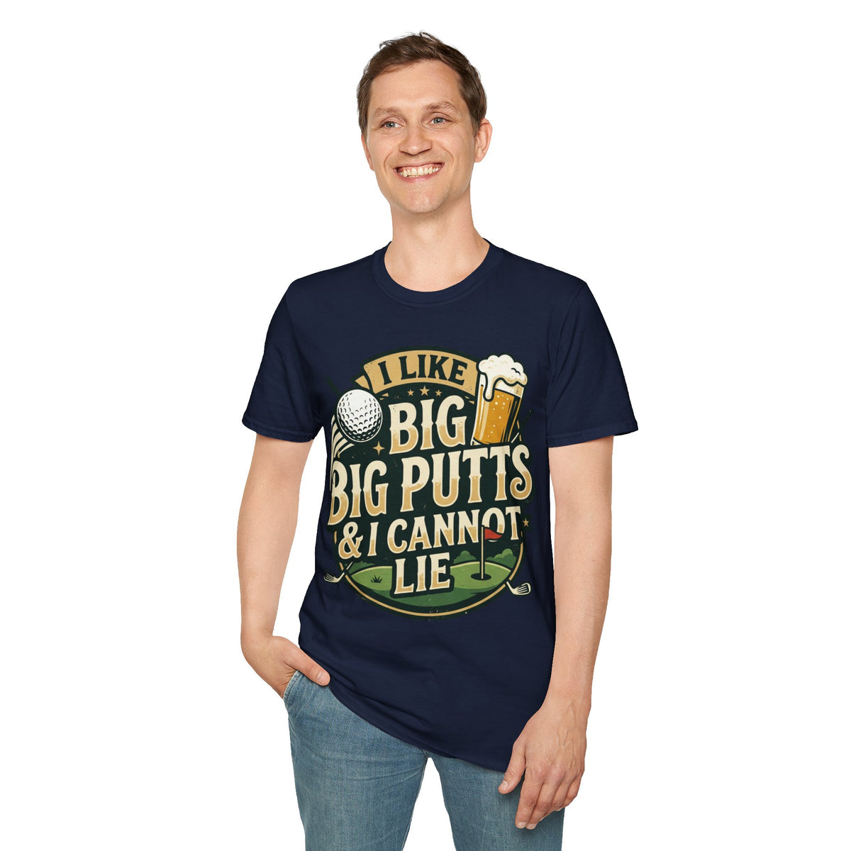 Unisex Softstyle T-Shirt, Funny Big Putts Golf Shirt, Beer and Golf Humor Tee, Novelty Golfer Gift