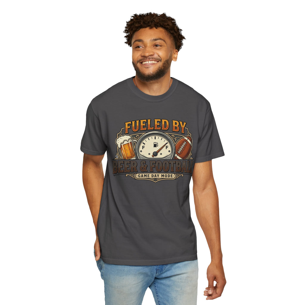 Unisex Garment-Dyed T-shirt,Fueled by Beer and Football Shirt, Funny Game Day Tee, Football Beer Lover Gift, Vintage Tailgate Shirt, Sports Fan T-Shirt