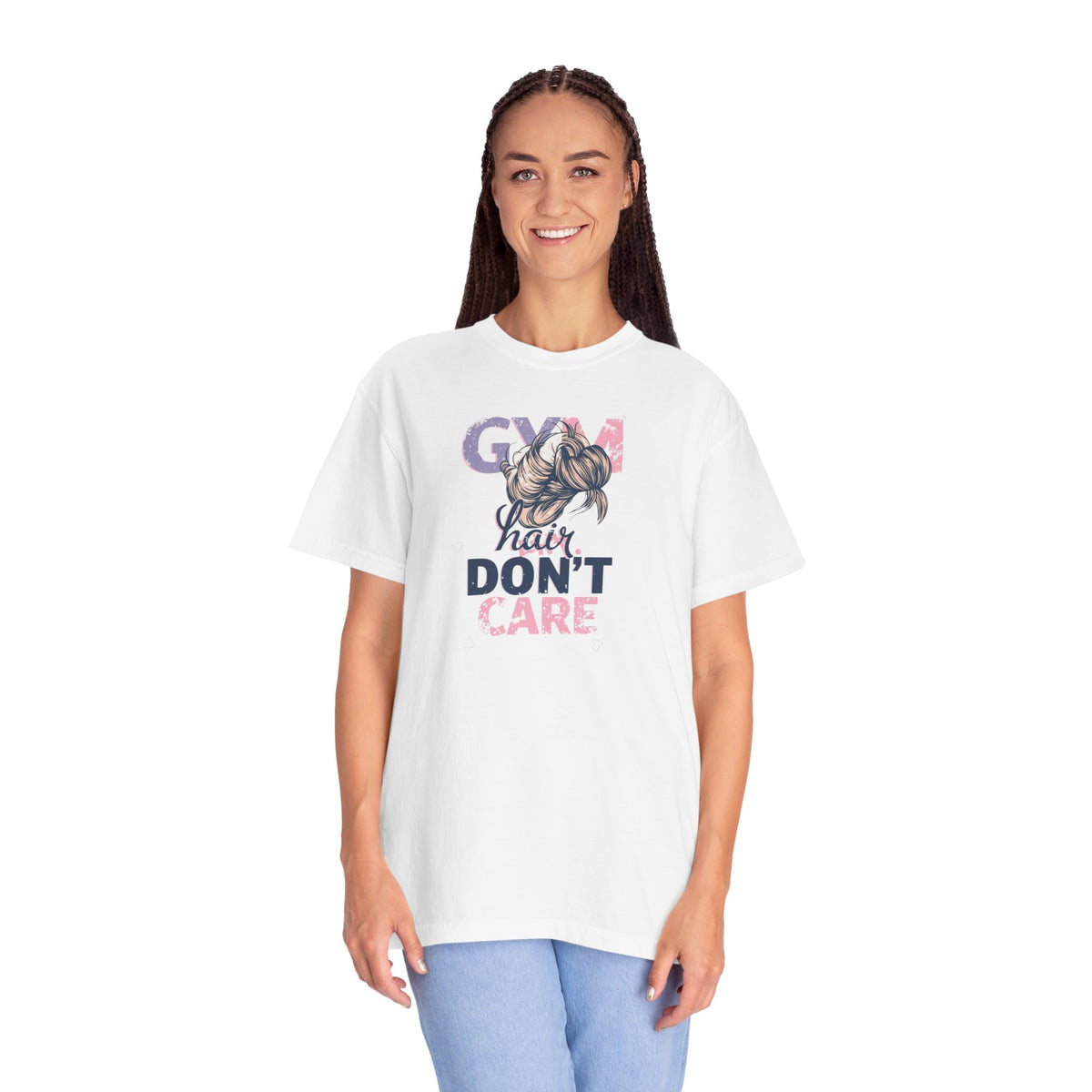 Unisex Garment-Dyed T-shirt,Gym Hair Don’t Care Shirt, Cute Workout Shirt Women, Funny Gym Tee, Messy Bun Fitness Shirt, Comfort Colors Women Gym