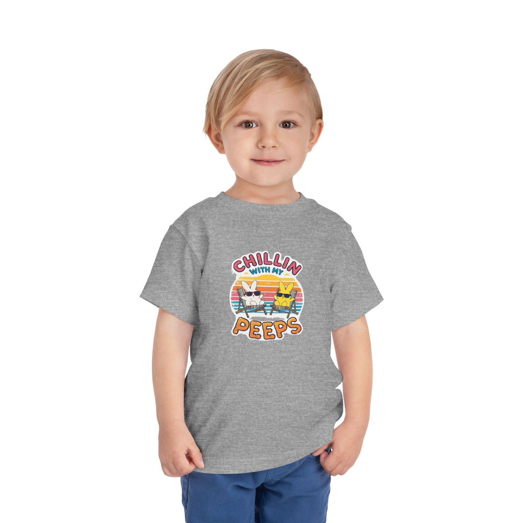 Toddler Short Sleeve Tee,Chillin With My Peeps Shirt, Funny Easter Bunny Shirt, Retro Easter Shirt