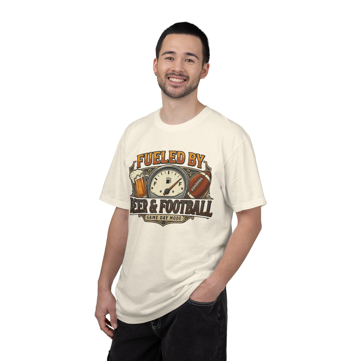 Unisex Garment-Dyed T-shirt,Fueled by Beer and Football Shirt, Funny Game Day Tee, Football Beer Lover Gift, Vintage Tailgate Shirt, Sports Fan T-Shirt