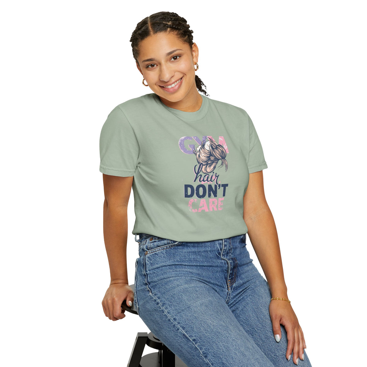 Unisex Garment-Dyed T-shirt,Gym Hair Don’t Care Shirt, Cute Workout Shirt Women, Funny Gym Tee, Messy Bun Fitness Shirt, Comfort Colors Women Gym