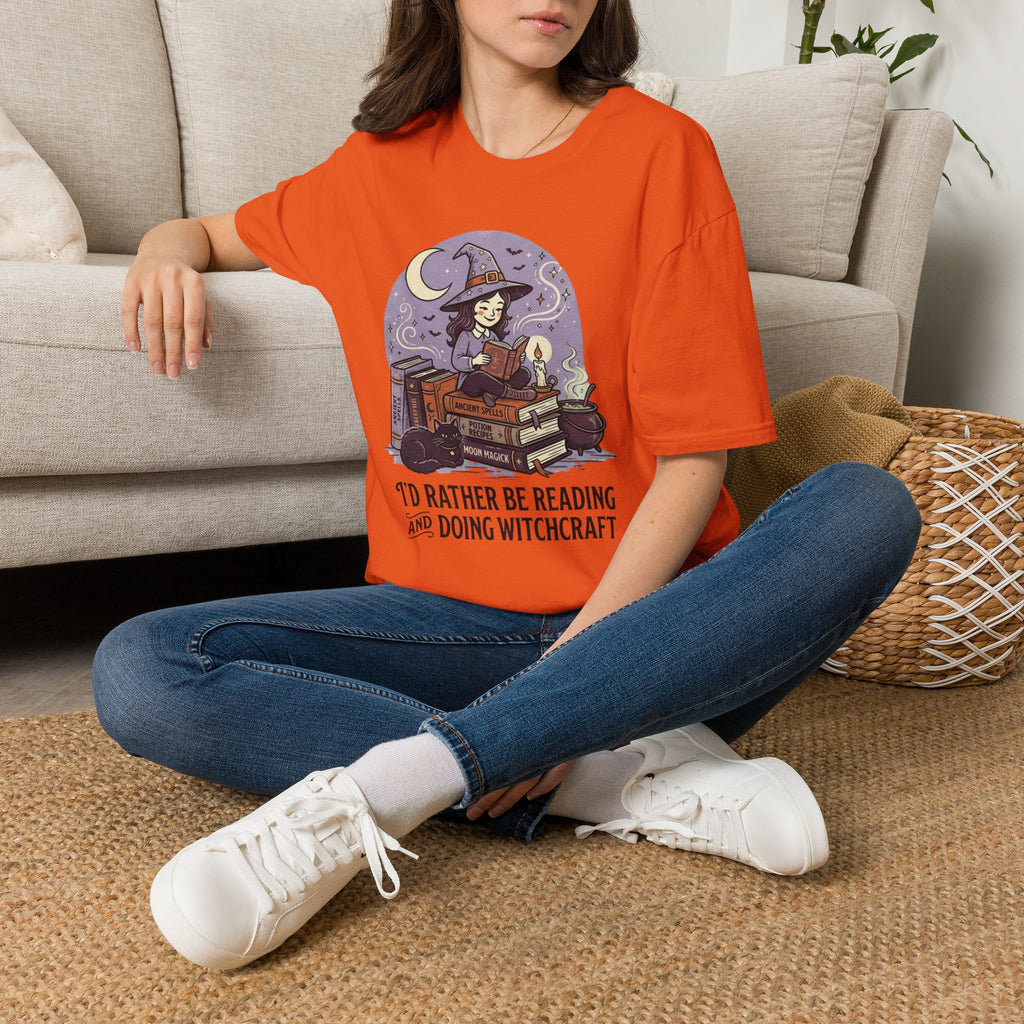 Unisex Softstyle T-Shirt, Witch Reading Halloween Shirt, I'd Rather Be Reading Tee, Witchy Book Lover Shirt, Spooky Season Bookworm Gift