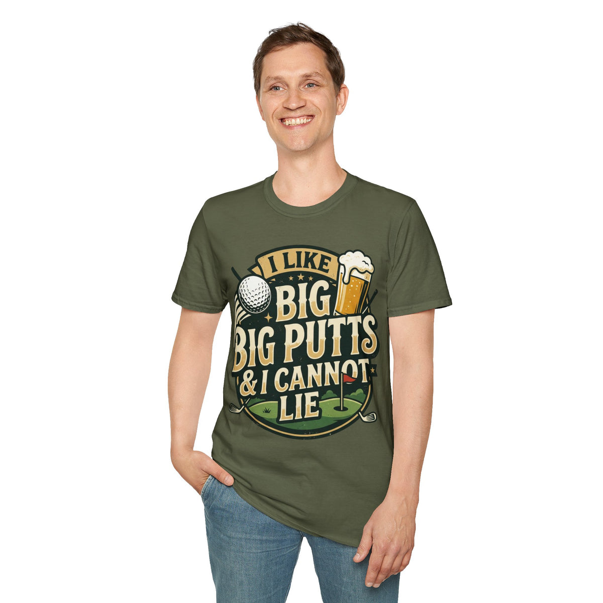 Unisex Softstyle T-Shirt, Funny Big Putts Golf Shirt, Beer and Golf Humor Tee, Novelty Golfer Gift
