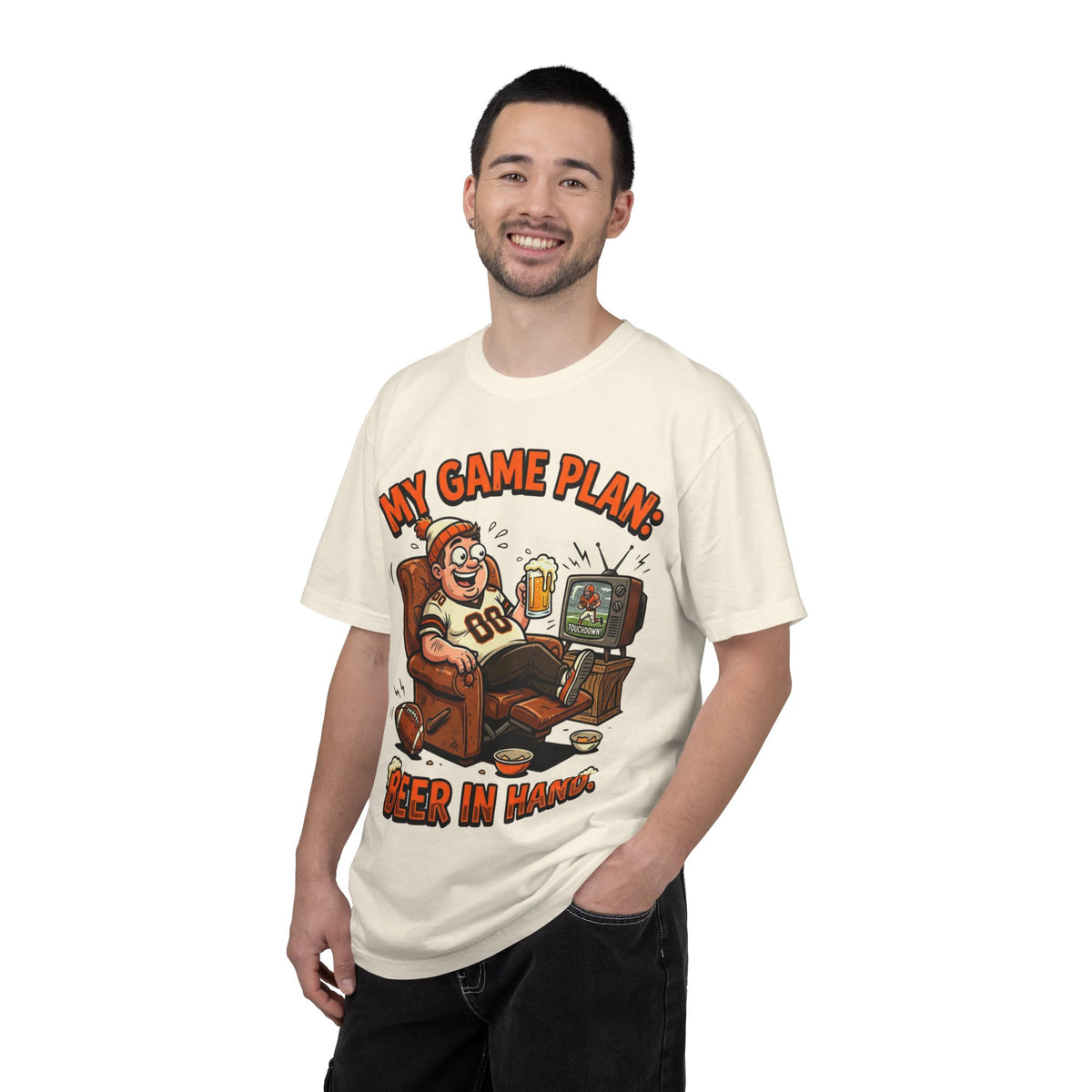 Unisex Garment-Dyed T-shirt, Funny Beer Football Shirt, My Game Plan Beer in Hand Tee, Football Watching Shirt, Funny Game Day Gift, Tailgate Apparel