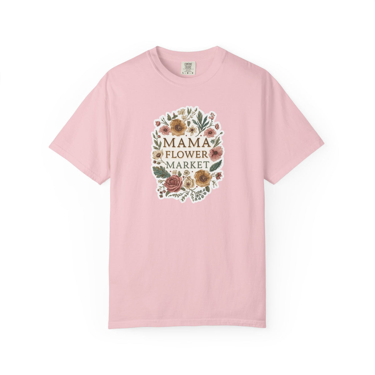 Unisex Garment-Dyed T-shirt, Mama Flower Market Shirt, Floral Mom Tee, Cottagecore Mom Shirt