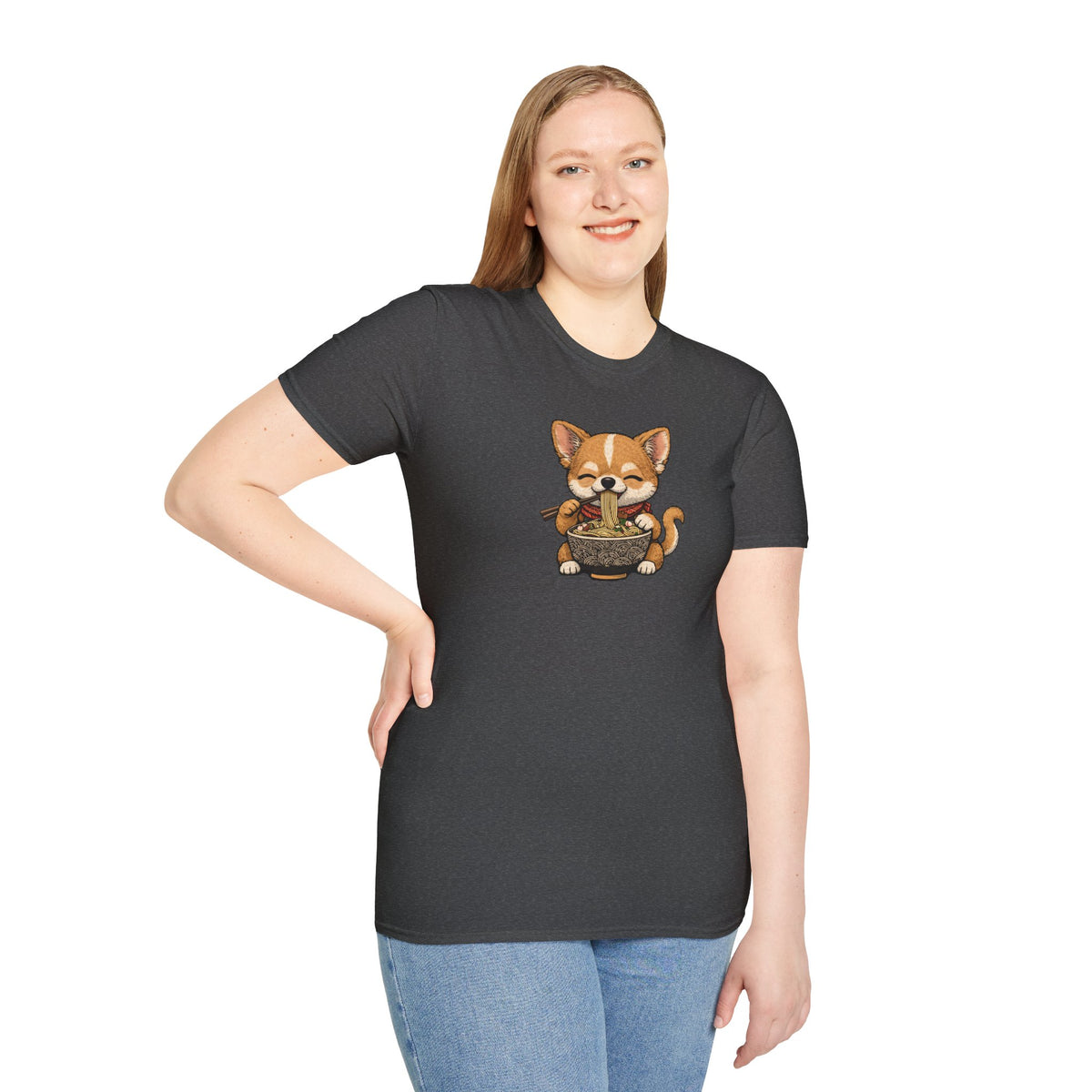 Unisex Softstyle T-Shirt, ramen eating dog