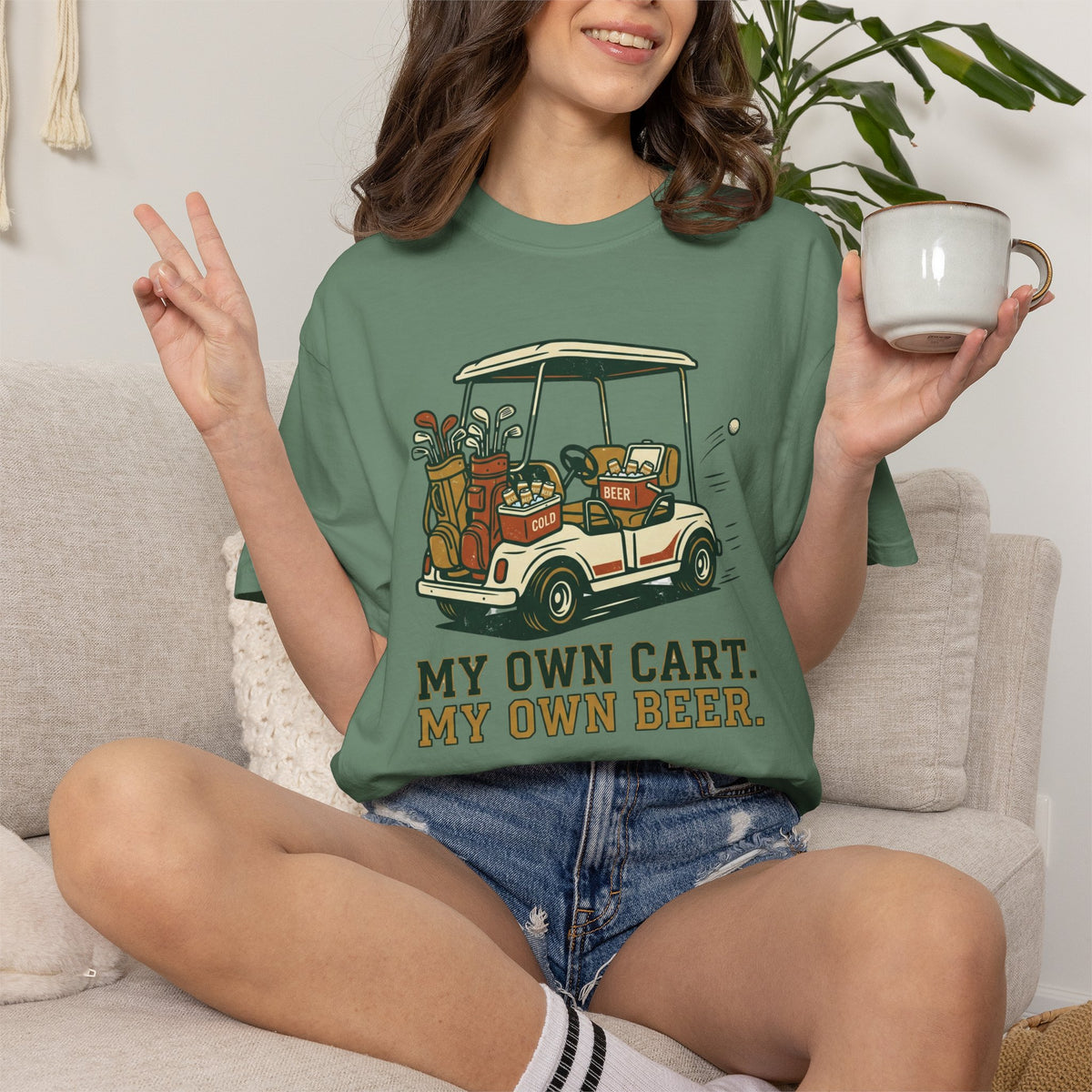 Unisex Garment-Dyed T-shirt, Funny Golf Cart Beer Shirt, My Own Cart My Own Beer, Golfer Gift T-Shirt