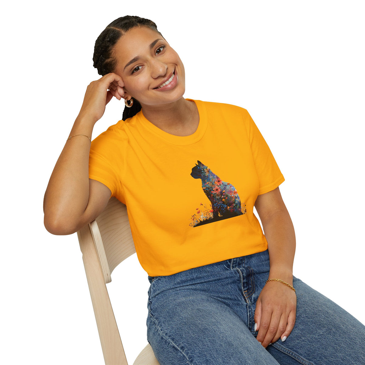 Unisex Softstyle T-Shirt, Floweral Cat