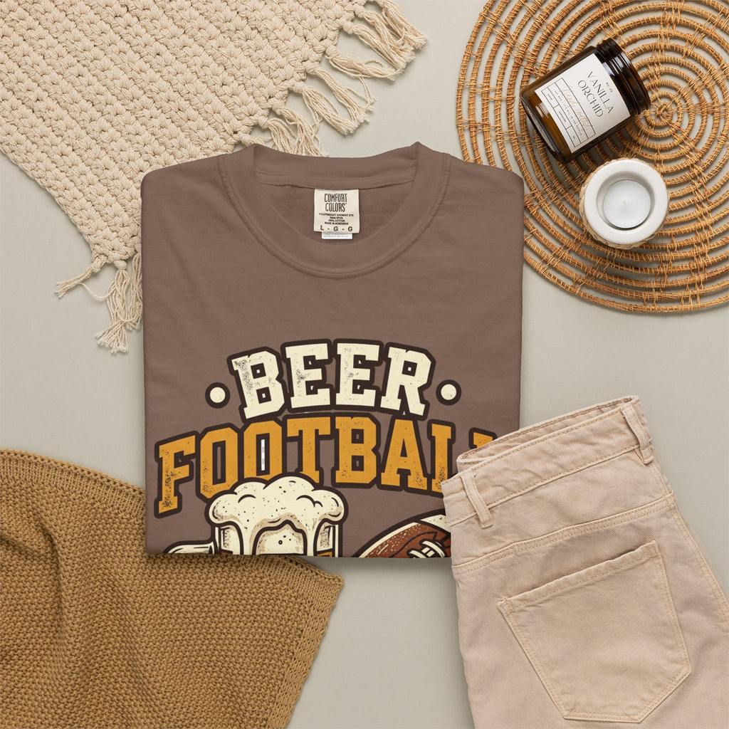 Unisex Garment-Dyed T-shirt,Beer Football Good Times Shirt, Funny Football Beer Tee, Game Day Drinking Shirt, Vintage Tailgate Shirt, Football Fan Gift