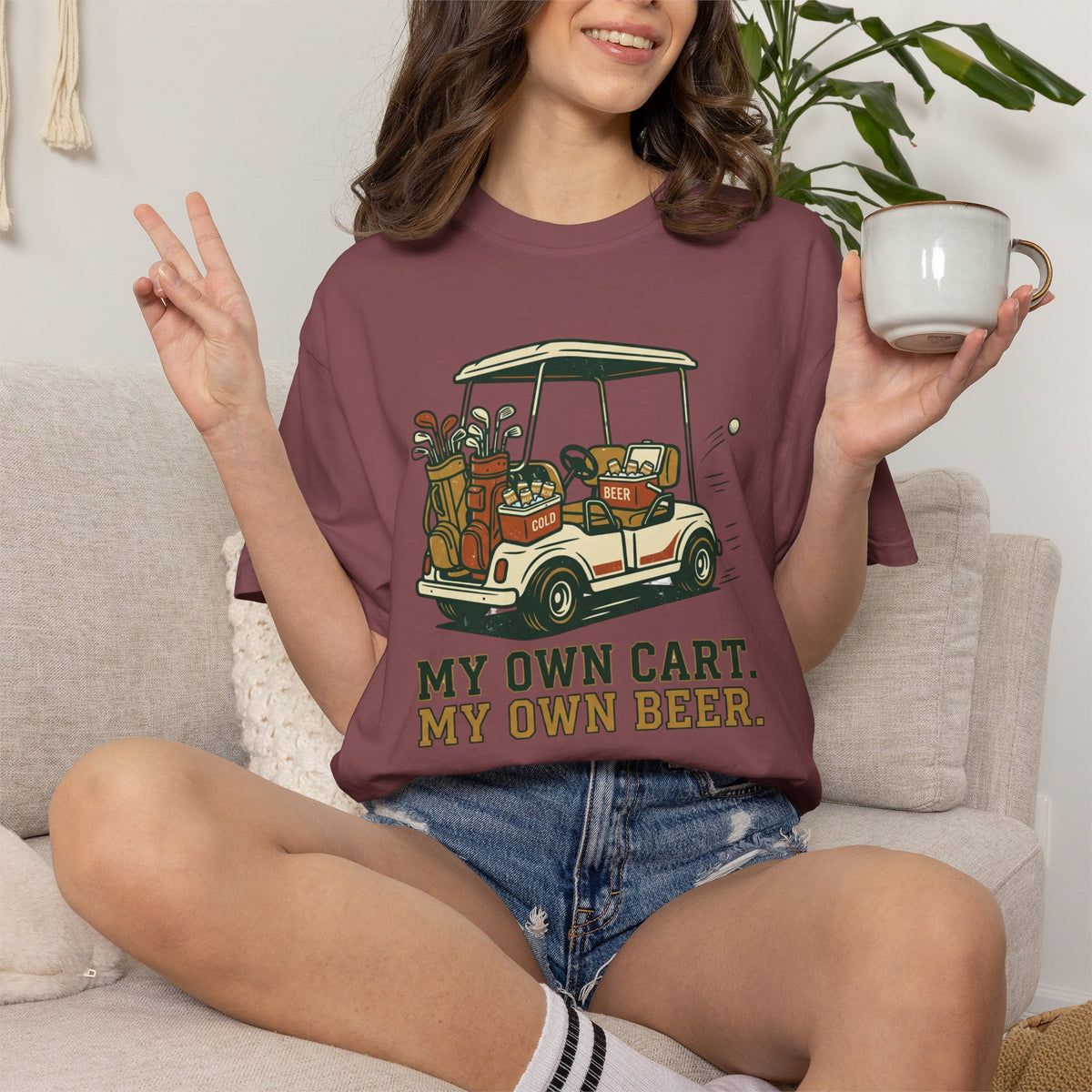 Unisex Garment-Dyed T-shirt, Funny Golf Cart Beer Shirt, My Own Cart My Own Beer, Golfer Gift T-Shirt