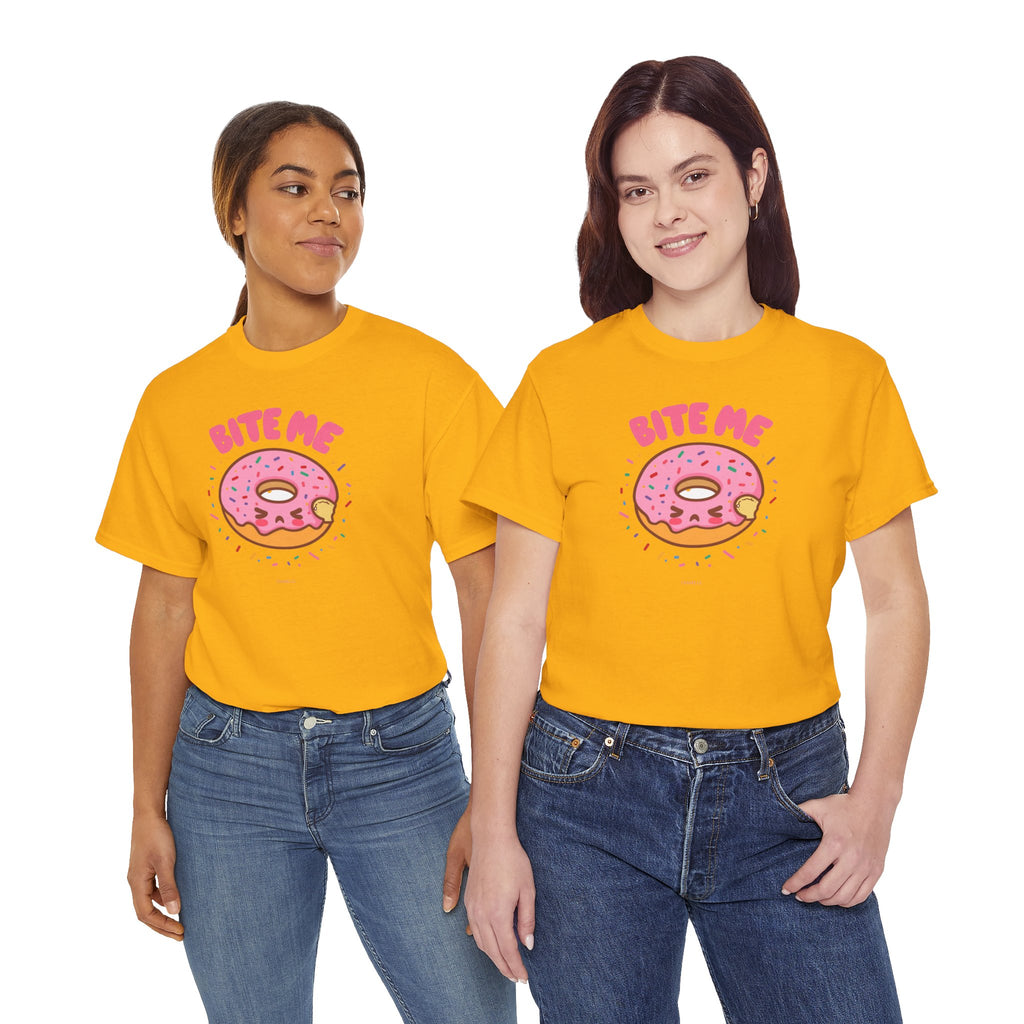Unisex Heavy Cotton Tee,Bite Me Donut Shirt, Funny Food Tee, Cute Kawaii Donut T-Shirt, Sweet Humor Shirt, Bakery Lover Gift