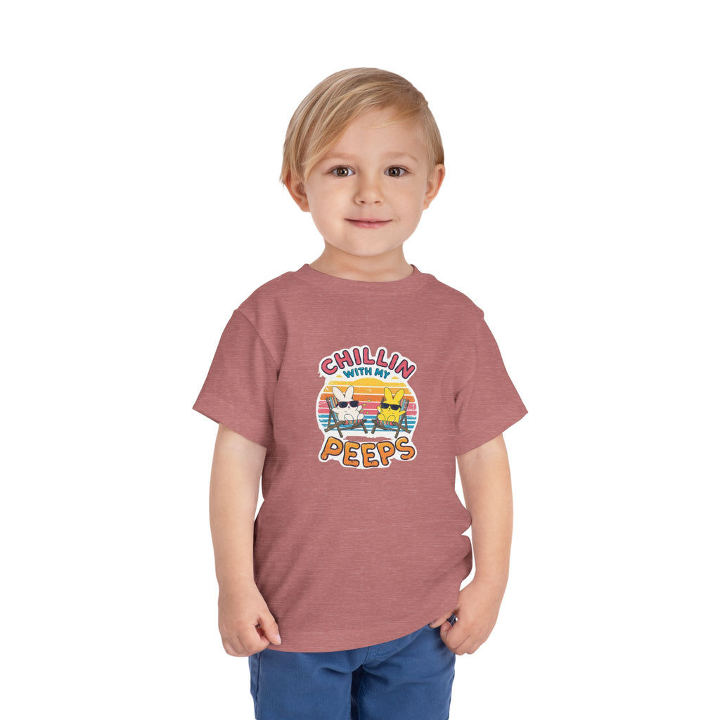 Toddler Short Sleeve Tee,Chillin With My Peeps Shirt, Funny Easter Bunny Shirt, Retro Easter Shirt