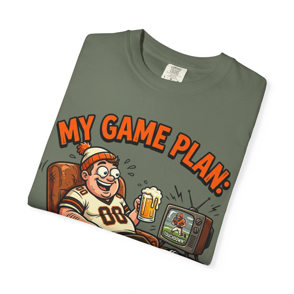 Unisex Garment-Dyed T-shirt, Funny Beer Football Shirt, My Game Plan Beer in Hand Tee, Football Watching Shirt, Funny Game Day Gift, Tailgate Apparel