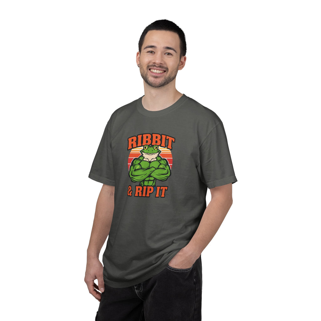 Unisex Garment-Dyed T-shirt,Bodybuilder frog flexing.