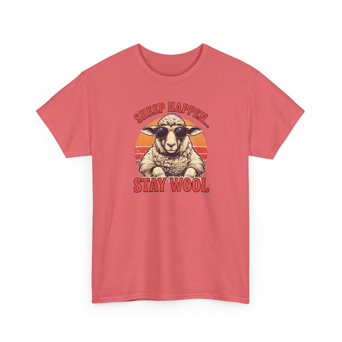 Unisex Heavy Cotton Tee,Sheep Happen Stay Wool Shirt, Retro Funny Sheep Tee, Vintage Animal Pun Shirt, Groovy Farm Humor T-Shirt, Cool Sheep Gift