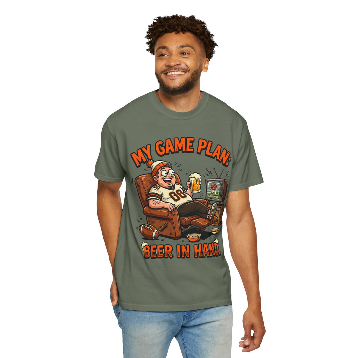 Unisex Garment-Dyed T-shirt, Funny Beer Football Shirt, My Game Plan Beer in Hand Tee, Football Watching Shirt, Funny Game Day Gift, Tailgate Apparel