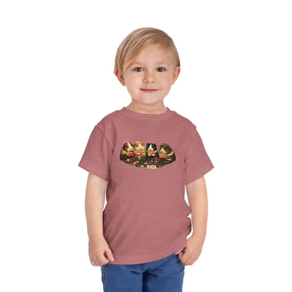 Toddler Short Sleeve Tee,Guinea Pig Meme Shirt, Animals Playing Cards Graphic Tee Funny Pet Lover Shirt, Guinea Pigs Playing Poker Design