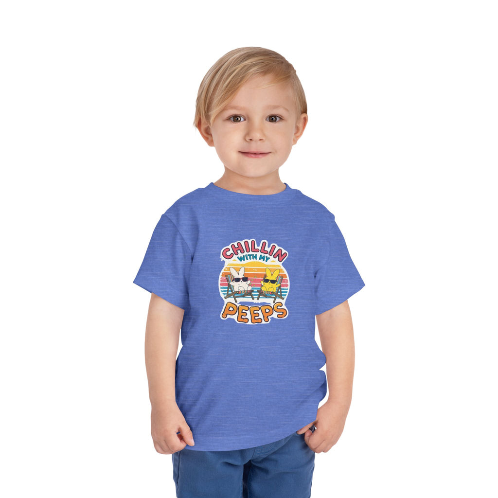 Toddler Short Sleeve Tee,Chillin With My Peeps Shirt, Funny Easter Bunny Shirt, Retro Easter Shirt
