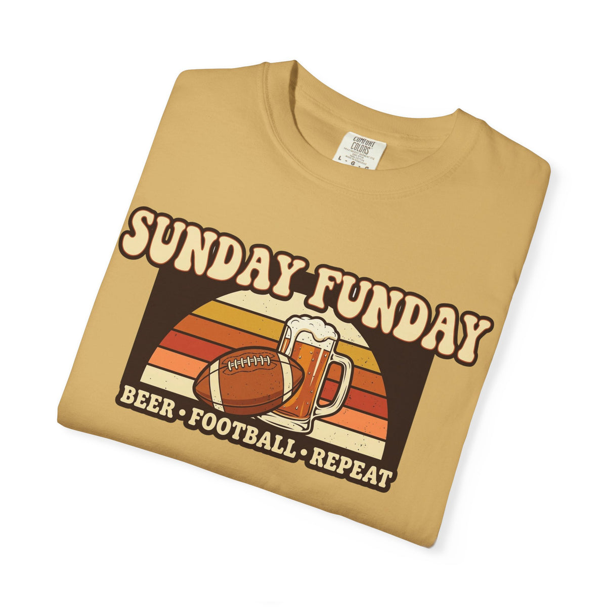 Unisex Garment-Dyed T-shirt, Sunday Funday Football Shirt, Beer Football Repeat Tee, Retro Game Day Shirt, Vintage Football Season Gift, Tailgate T-Shirt