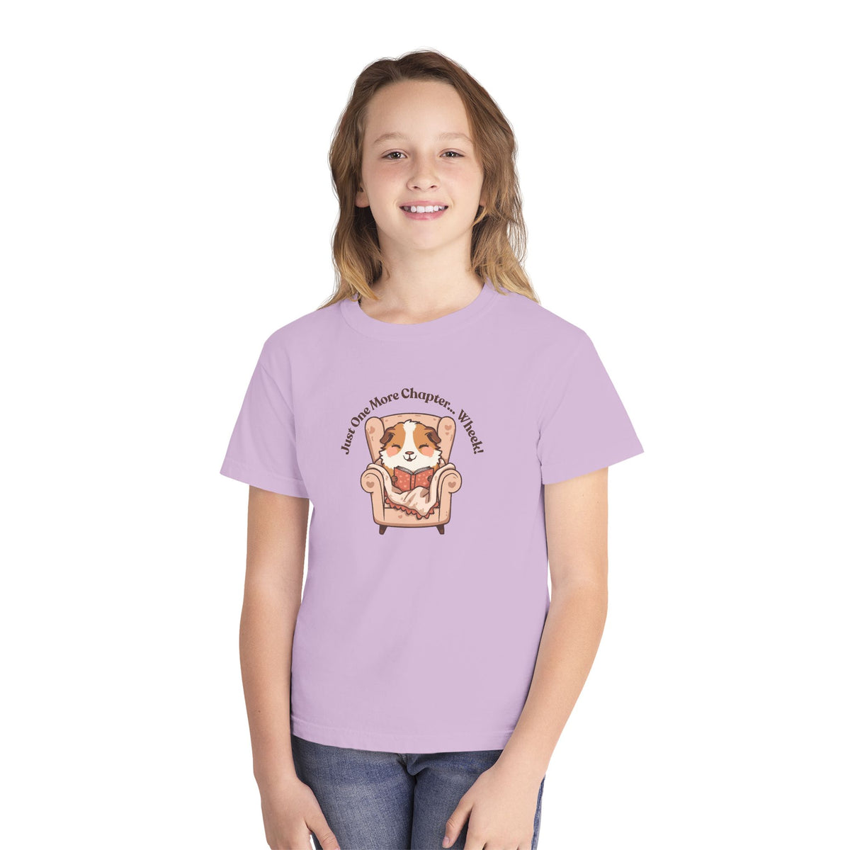 Youth Midweight Tee, guinea pig reading