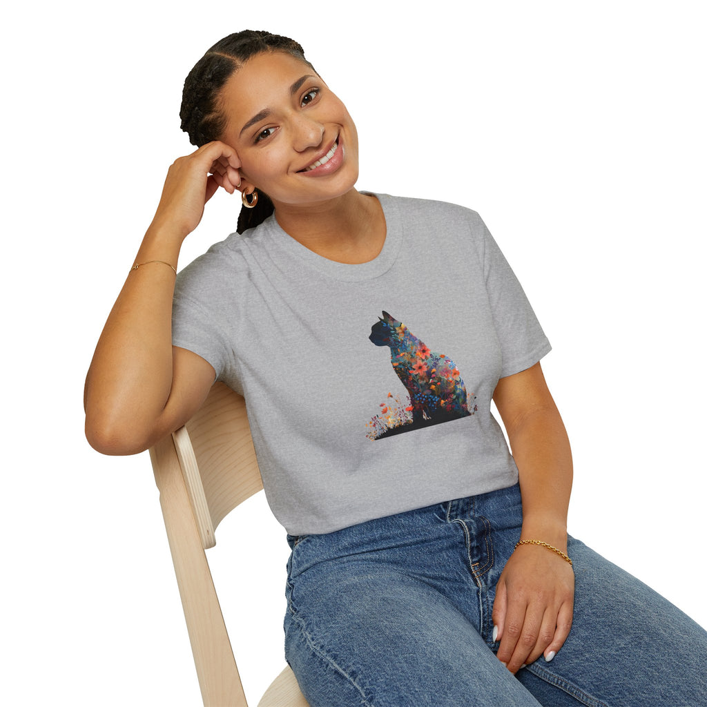 Unisex Softstyle T-Shirt, Floweral Cat