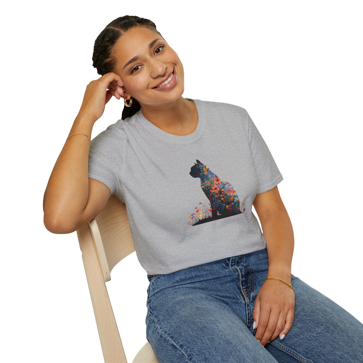 Unisex Softstyle T-Shirt, Floweral Cat
