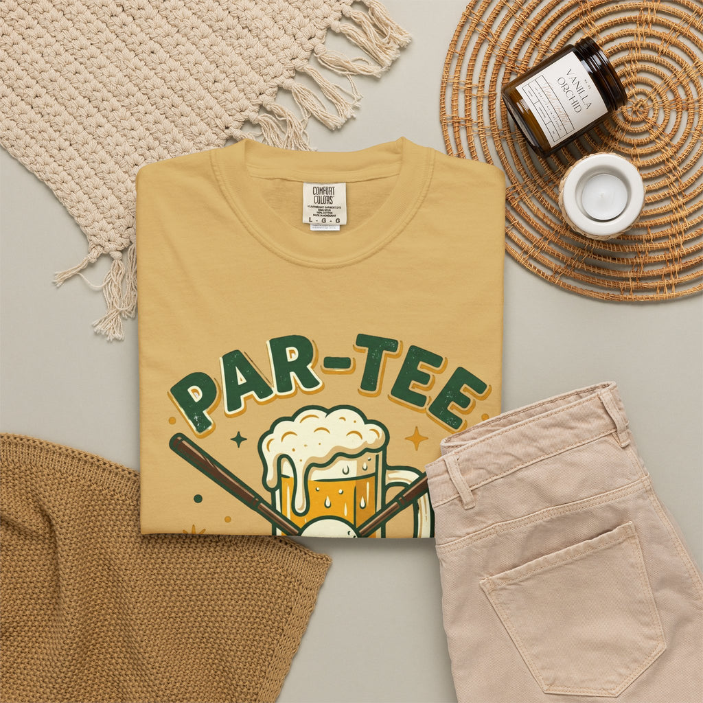 Unisex Garment-Dyed T-shirt, unny Par-Tee Time Golf Beer Shirt, Golf Lover Gift, Drinking and Golfing T-Shirt