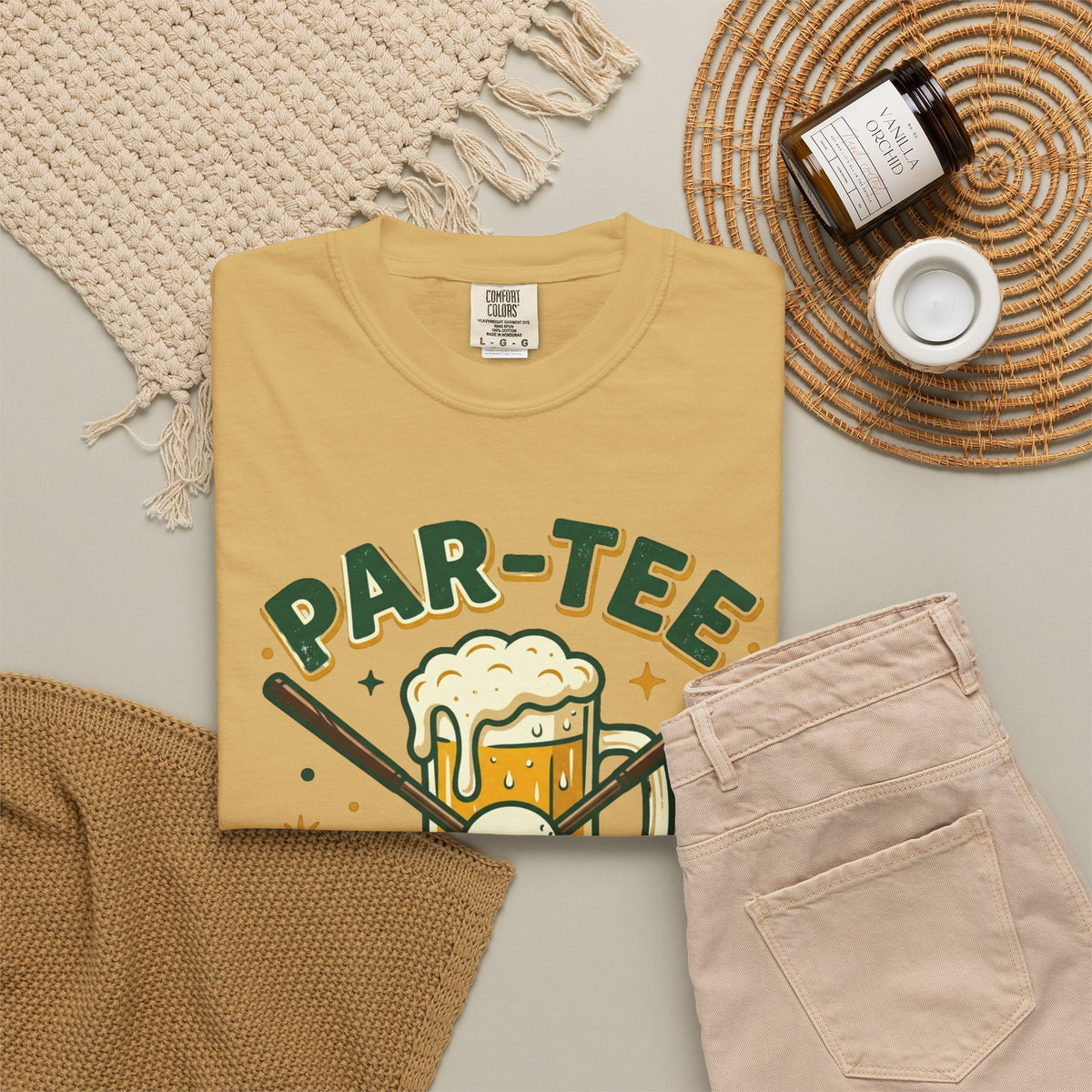 Unisex Garment-Dyed T-shirt, unny Par-Tee Time Golf Beer Shirt, Golf Lover Gift, Drinking and Golfing T-Shirt