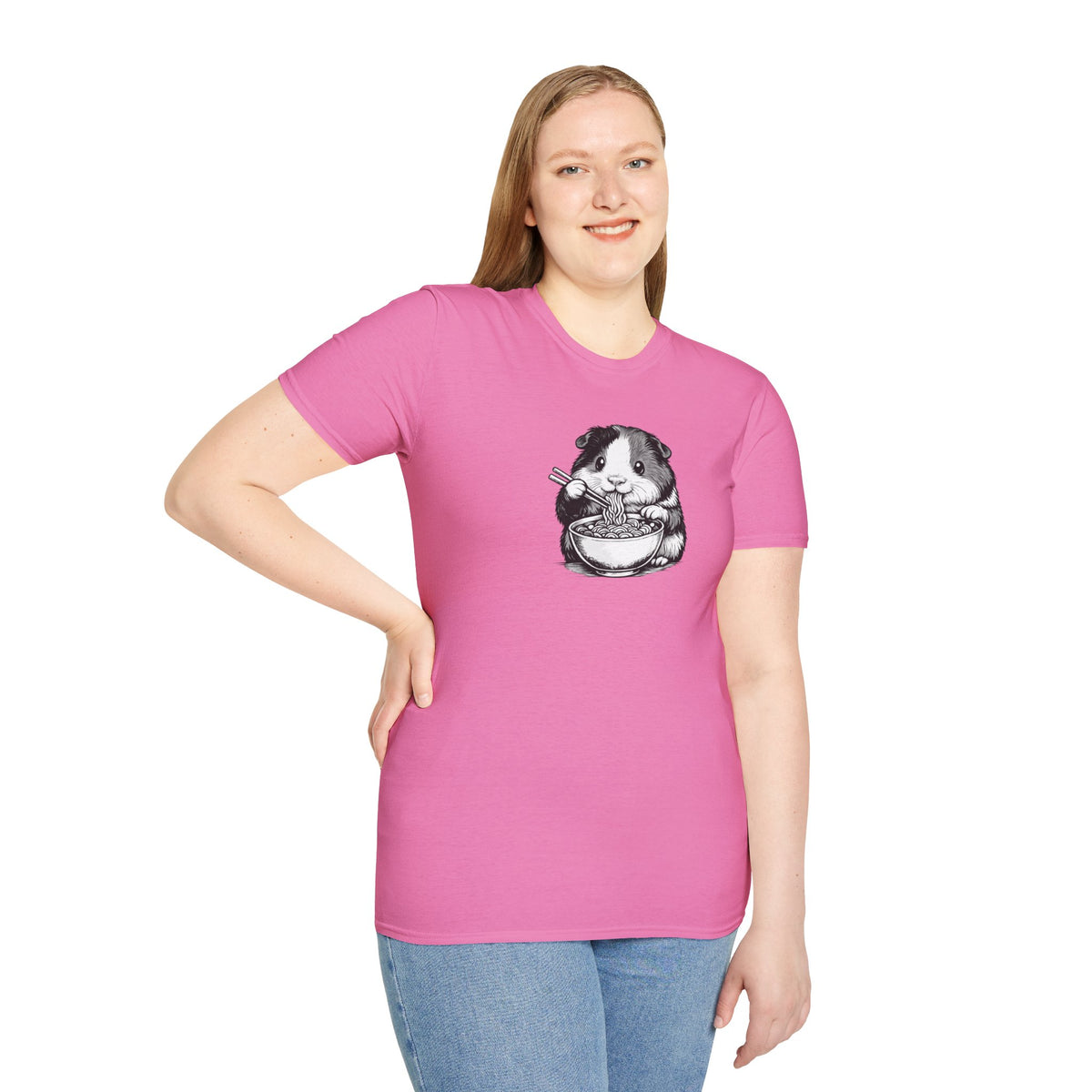 Unisex Softstyle T-Shirt, guinea pig eating ramen