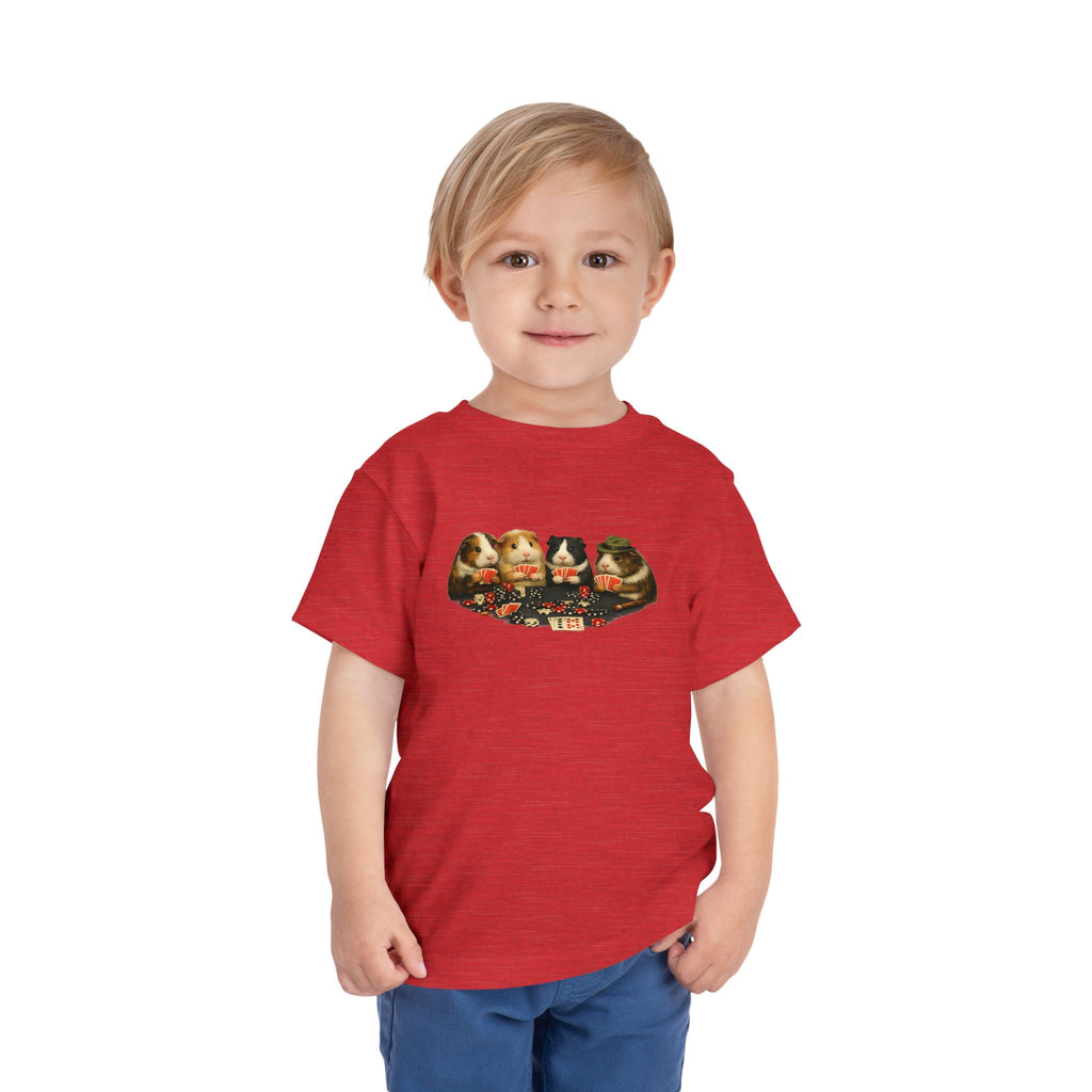 Toddler Short Sleeve Tee,Guinea Pig Meme Shirt, Animals Playing Cards Graphic Tee Funny Pet Lover Shirt, Guinea Pigs Playing Poker Design