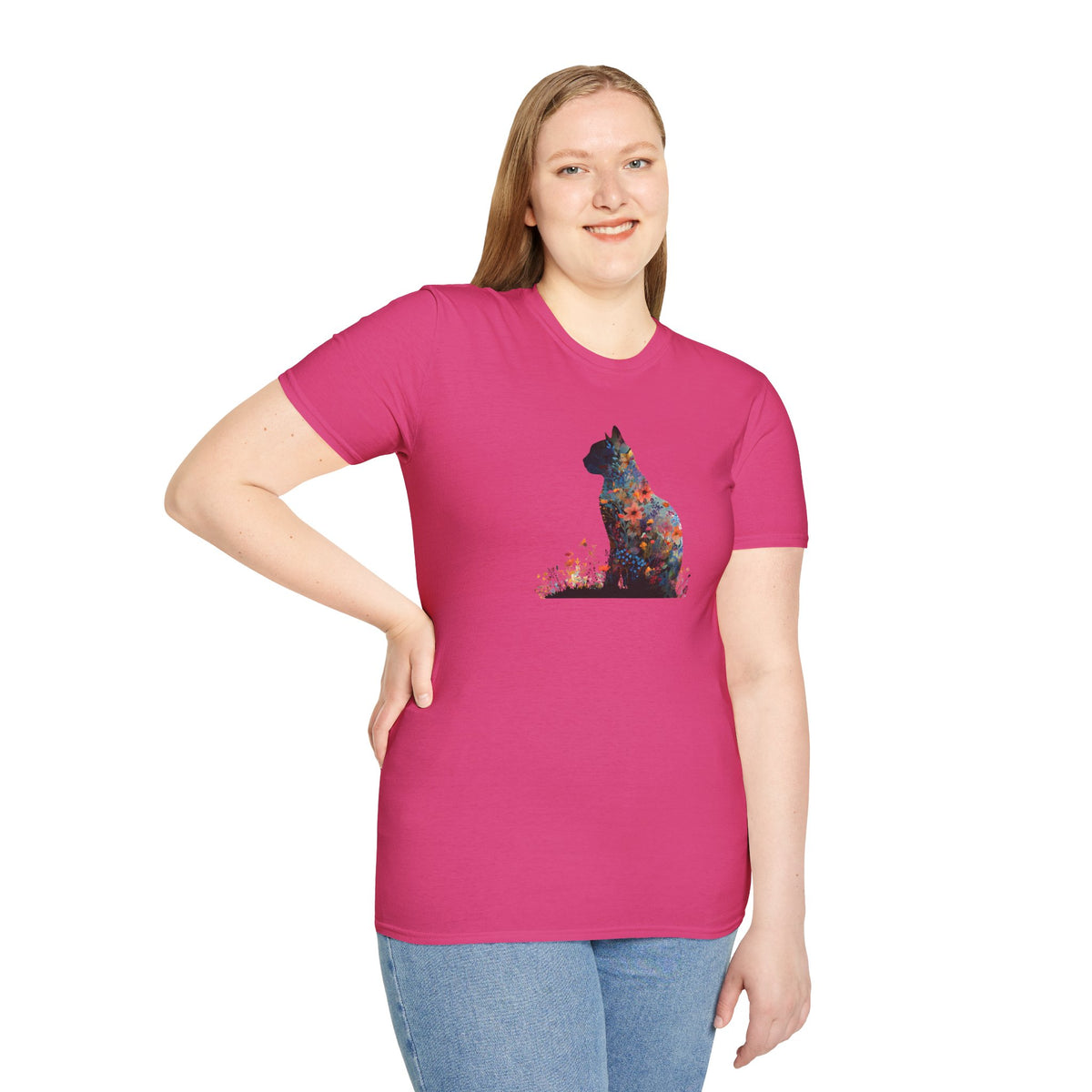 Unisex Softstyle T-Shirt, Floweral Cat