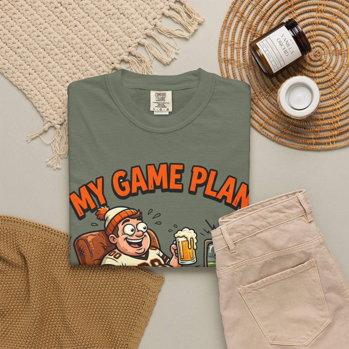 Unisex Garment-Dyed T-shirt, Funny Beer Football Shirt, My Game Plan Beer in Hand Tee, Football Watching Shirt, Funny Game Day Gift, Tailgate Apparel