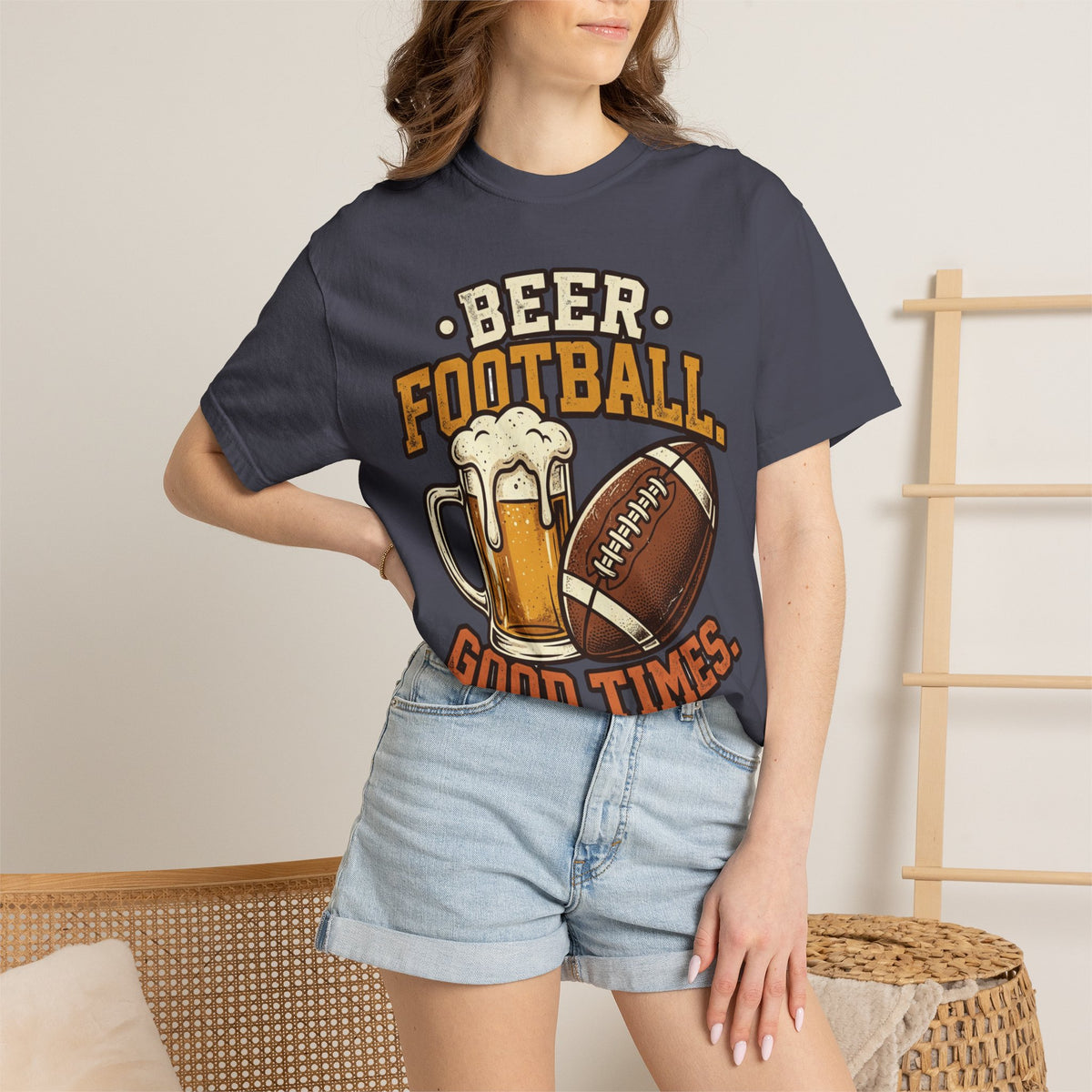Unisex Garment-Dyed T-shirt,Beer Football Good Times Shirt, Funny Football Beer Tee, Game Day Drinking Shirt, Vintage Tailgate Shirt, Football Fan Gift