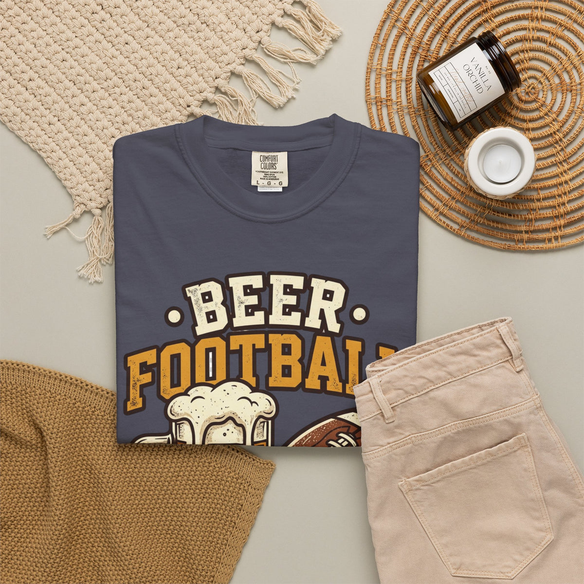 Unisex Garment-Dyed T-shirt,Beer Football Good Times Shirt, Funny Football Beer Tee, Game Day Drinking Shirt, Vintage Tailgate Shirt, Football Fan Gift