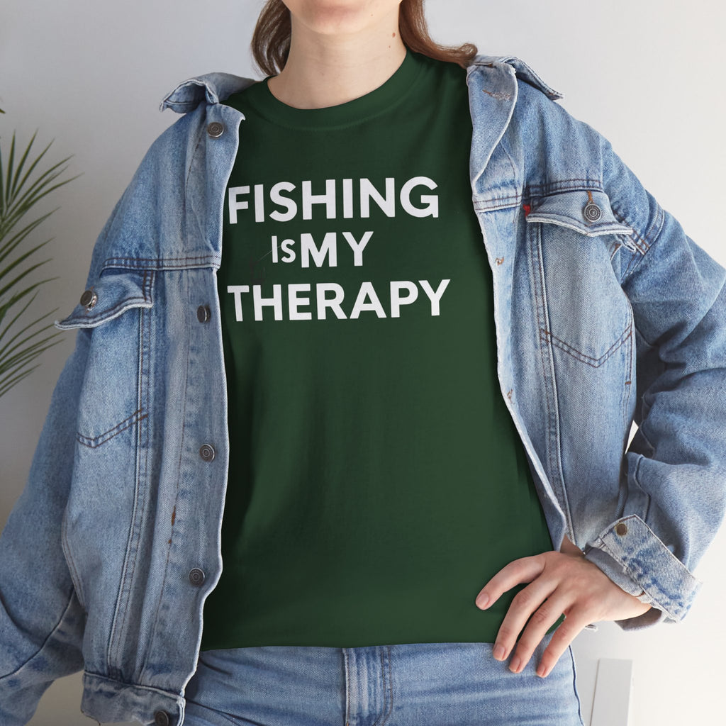 Unisex Heavy Cotton Tee, fishing is my  therapy