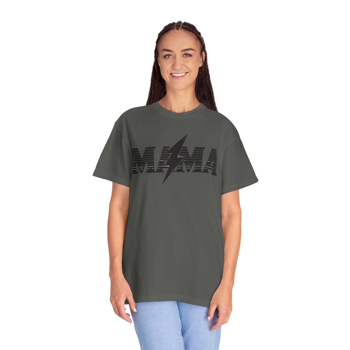 Unisex Garment-Dyed T-shirt, Mama Lightning Bolt Shirt, Minimalist Mama Tee, Trendy Mom Shirt