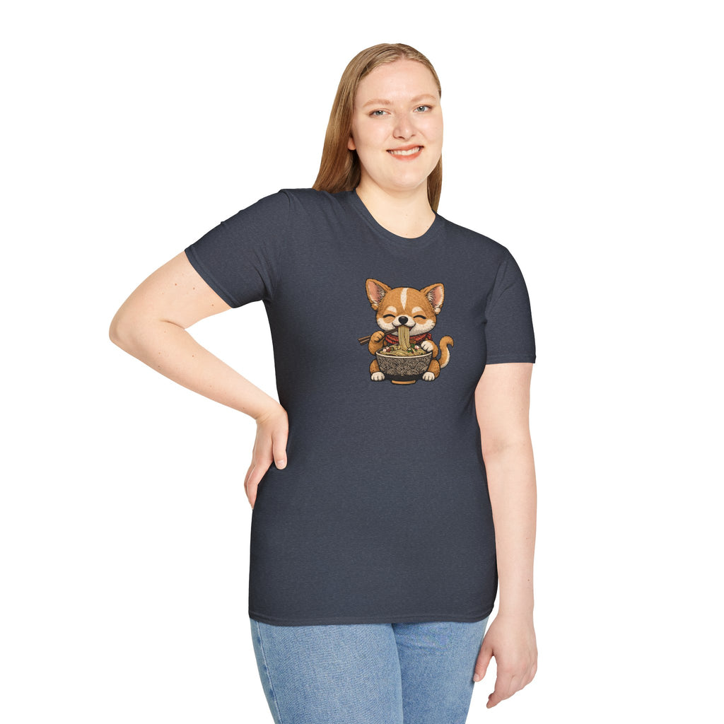 Unisex Softstyle T-Shirt, ramen eating dog
