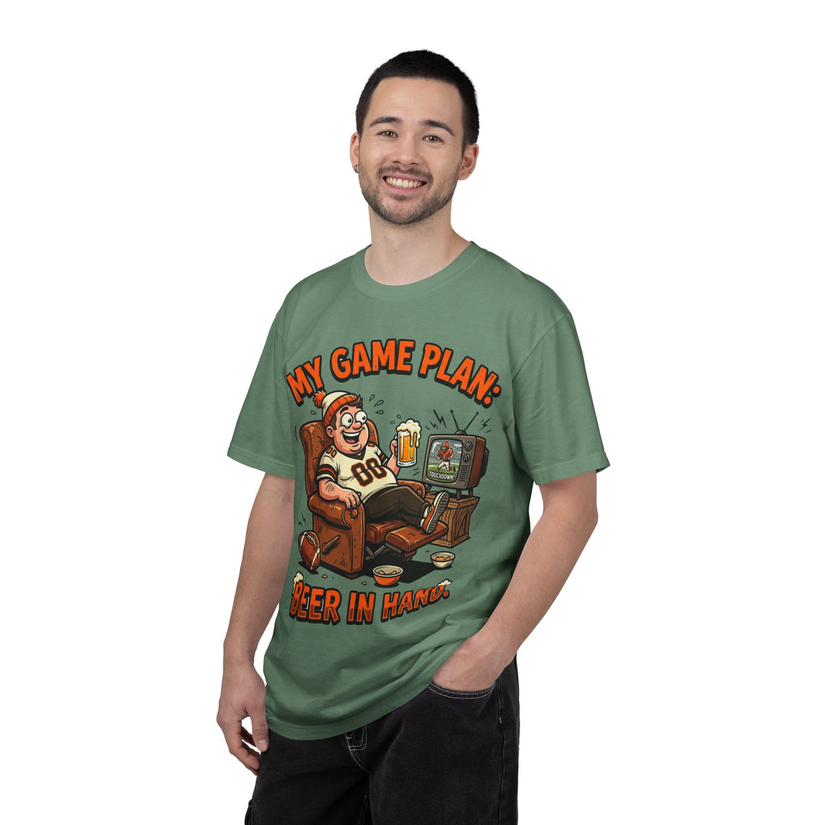 Unisex Garment-Dyed T-shirt, Funny Beer Football Shirt, My Game Plan Beer in Hand Tee, Football Watching Shirt, Funny Game Day Gift, Tailgate Apparel
