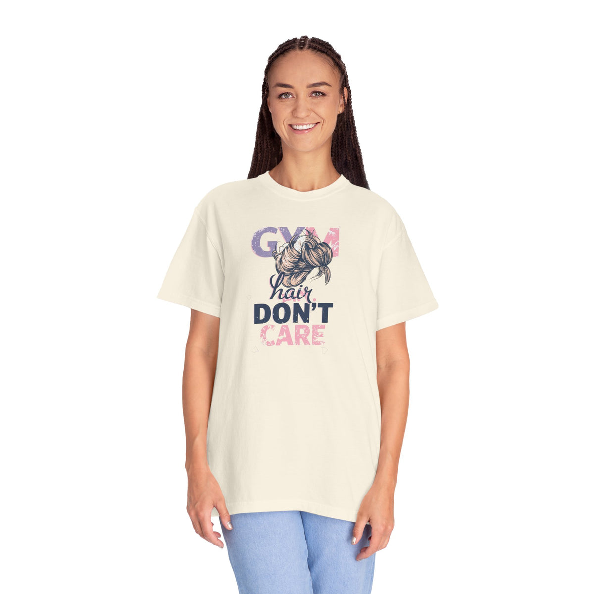Unisex Garment-Dyed T-shirt,Gym Hair Don’t Care Shirt, Cute Workout Shirt Women, Funny Gym Tee, Messy Bun Fitness Shirt, Comfort Colors Women Gym